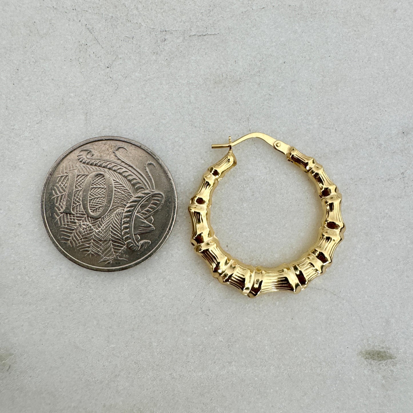 Vintage 9ct bamboo hoops - great size
