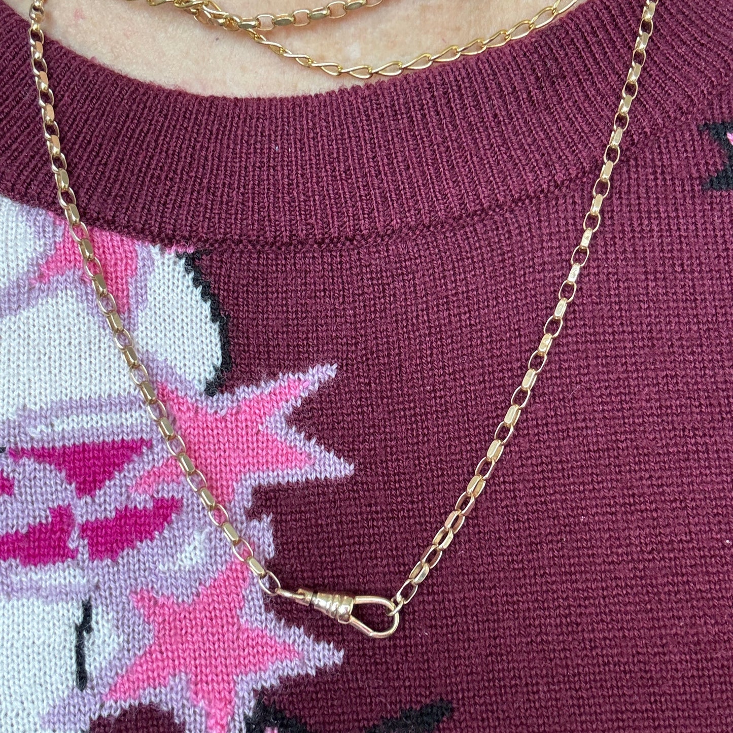 INCREDIBLE Vintage 9ct old gold faceted biker necklace with SWIVEL DOG CLIP!!