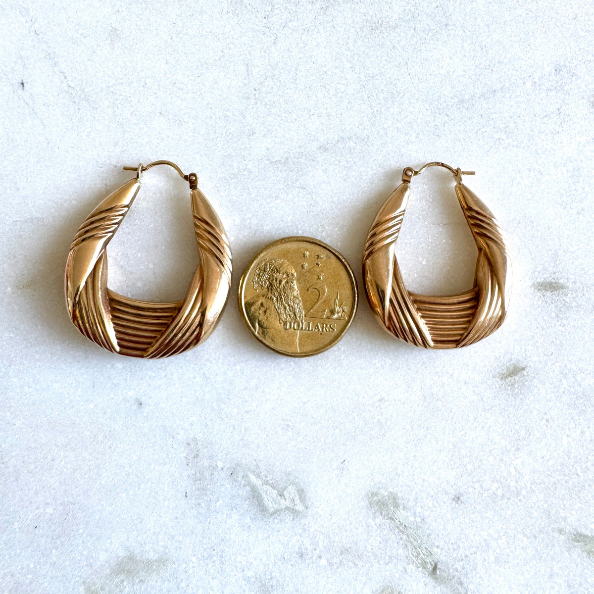 Vintage 9ct 'old gold' geometric hoops with full British hallmarks - gorgeous!!!