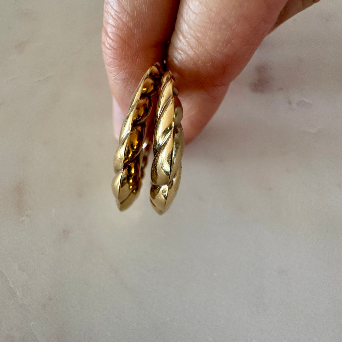 Vintage 9ct large croissant hoops with UK hallmarks - stunning patina!