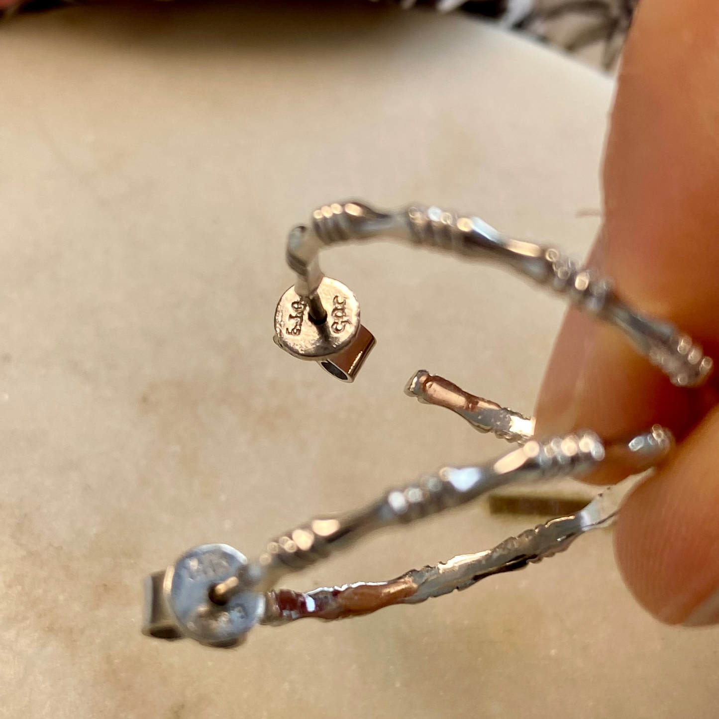 SOLD Vintage 14ct white gold fine bamboo hoop earrings