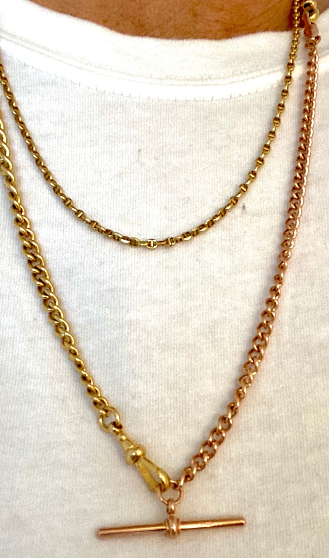 SOLD Antique 9ct rose gold T-bar fob bracelet with swivel Albert clasp