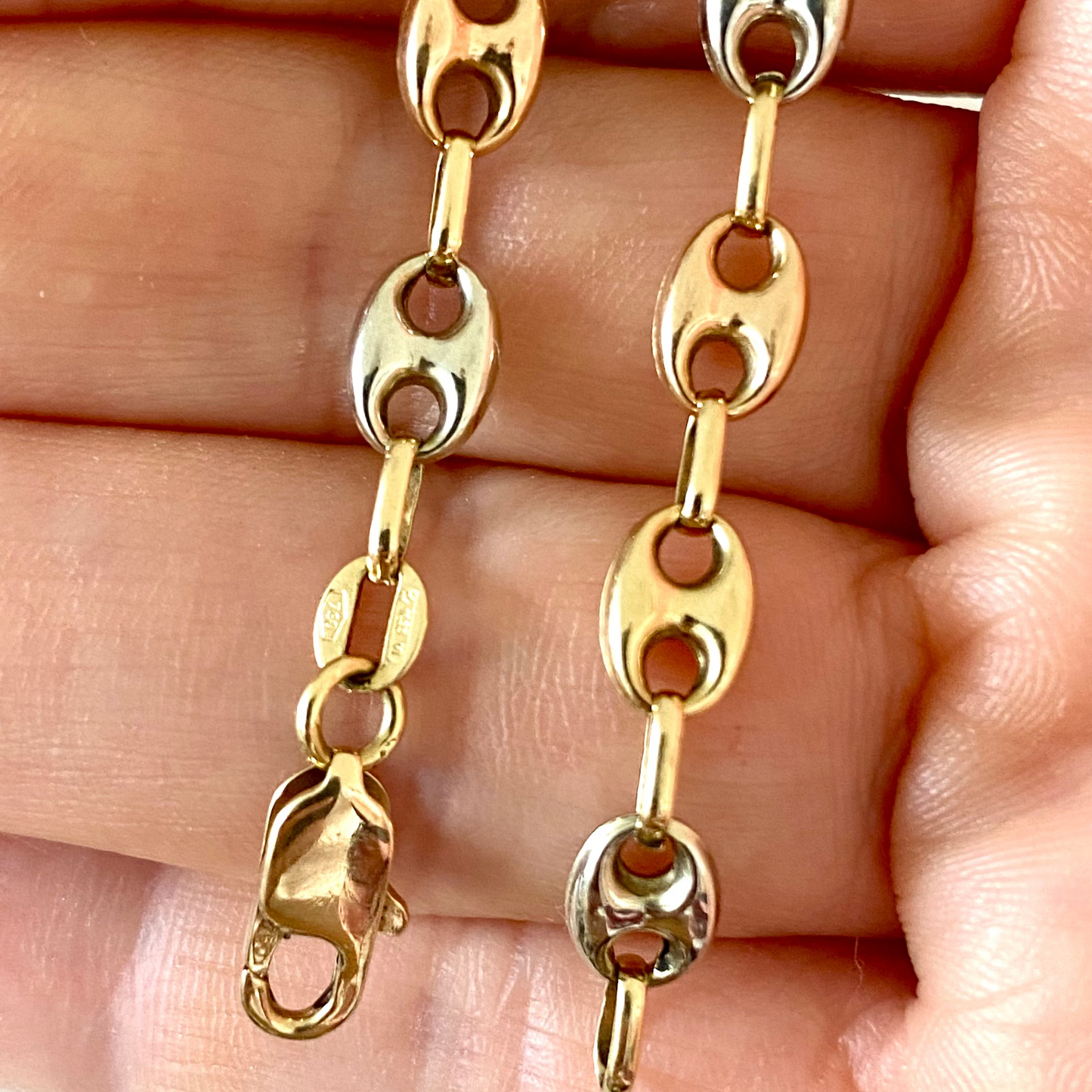 SOLD! RARE!!! Vintage 18ct Tri-Colour puffy mariner link bracelet!