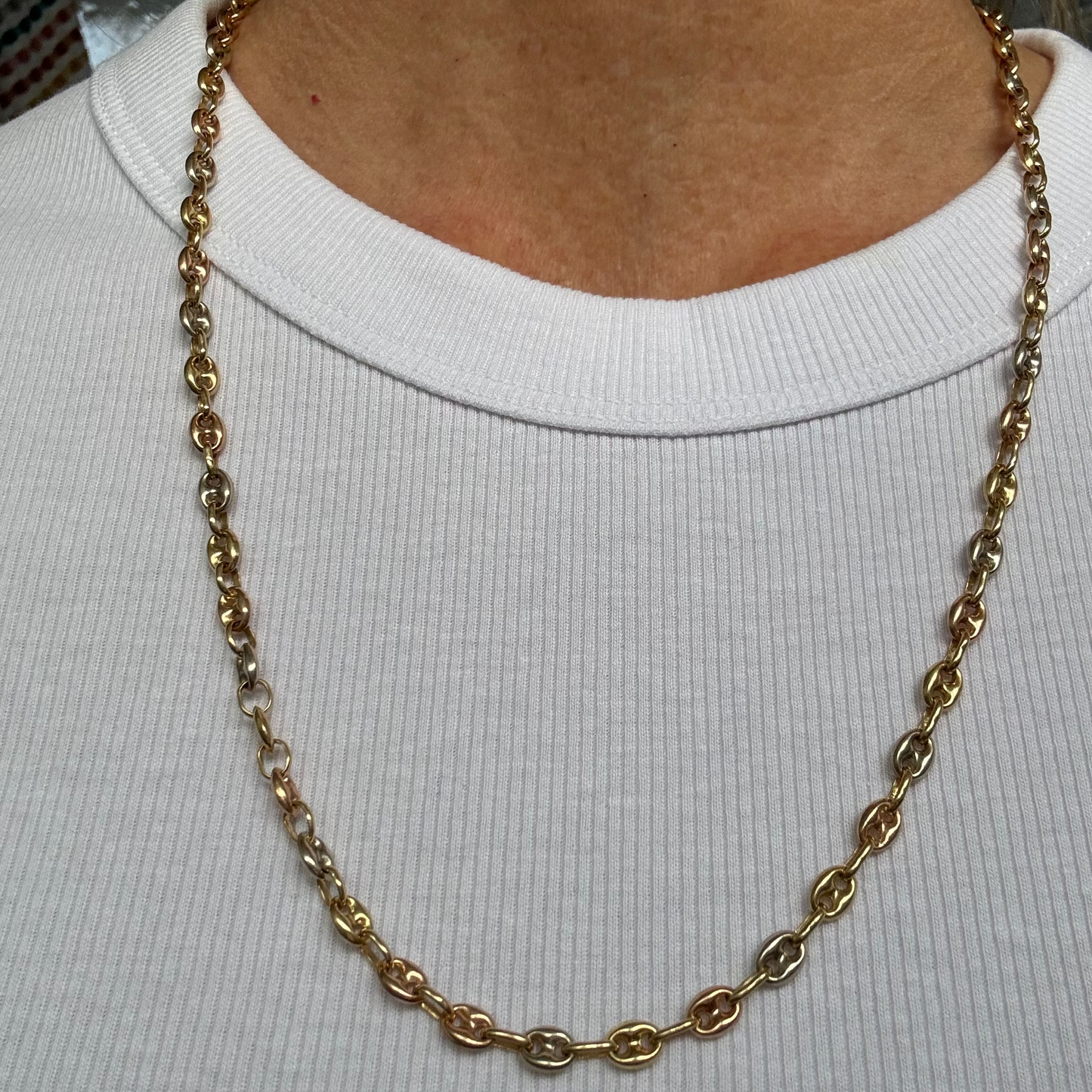 SUPER RARE!! 18ct TRI-COLOUR puffy mariner link chain