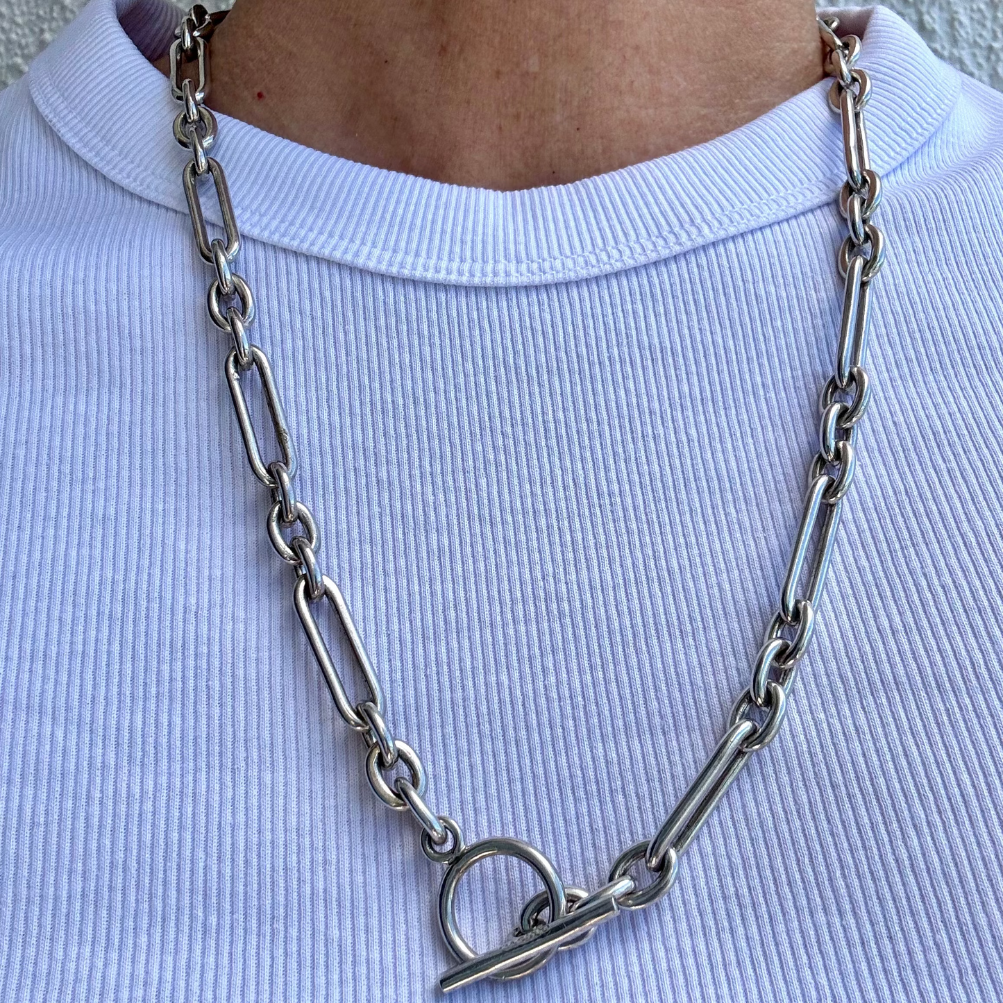 Vintage Sterling Silver HEAVY trombone necklace with toggle clasp
