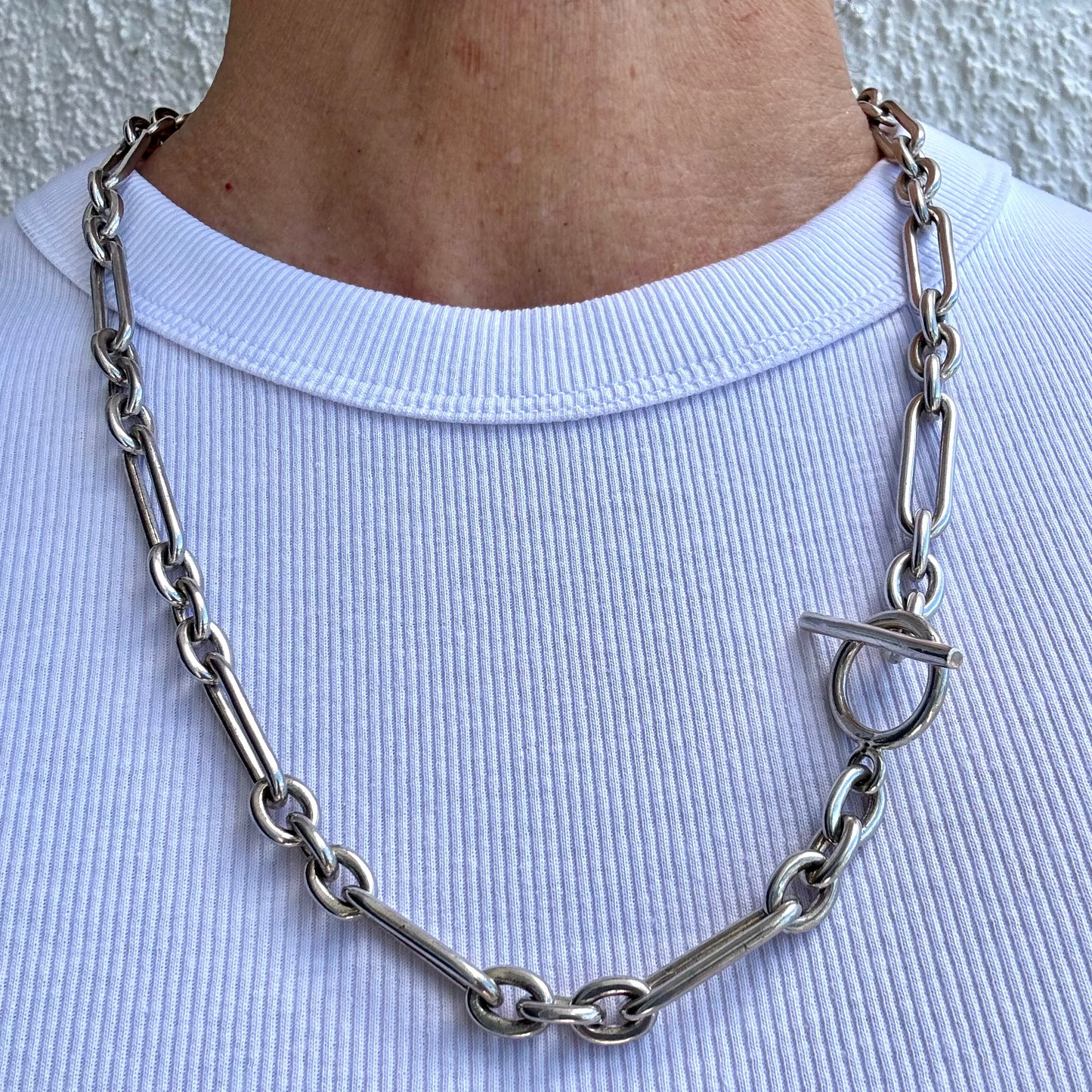 Vintage Sterling Silver HEAVY trombone necklace with toggle clasp