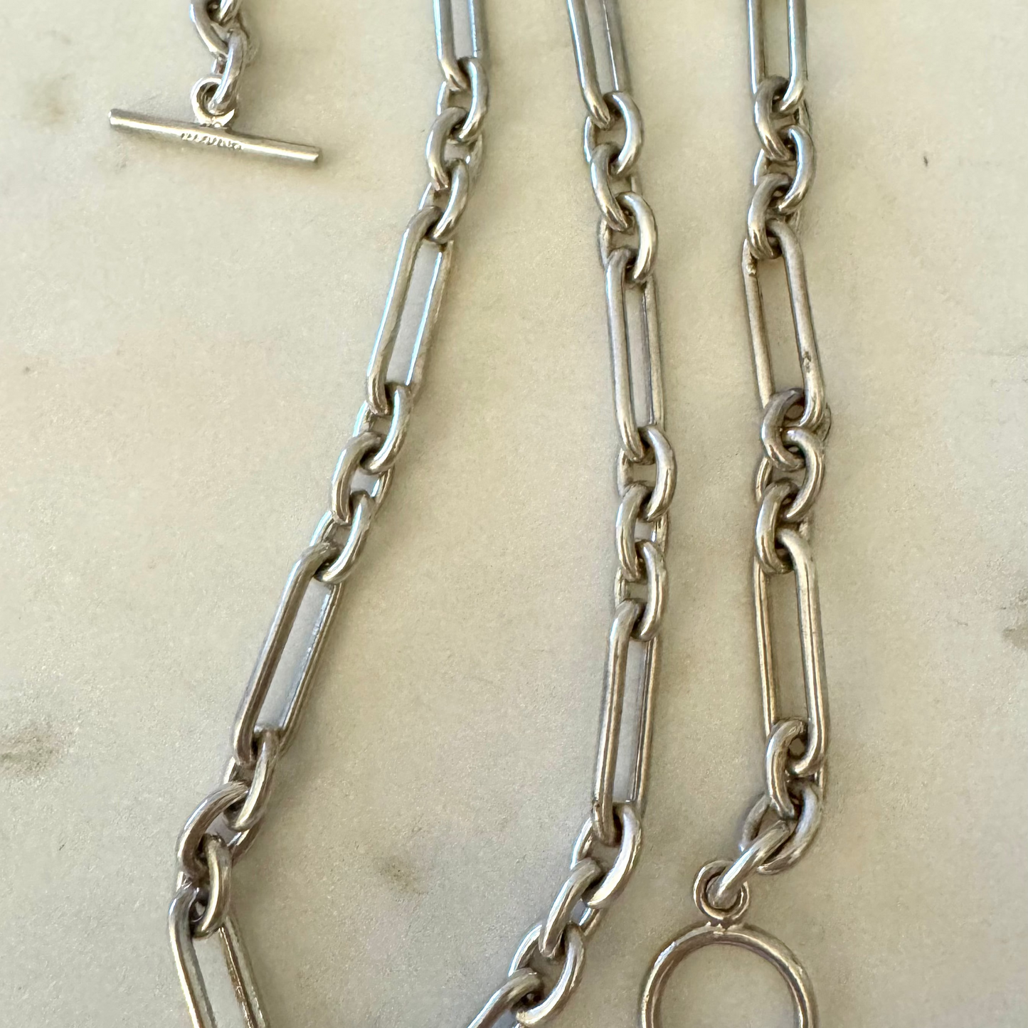 Vintage Sterling Silver HEAVY trombone necklace with toggle clasp