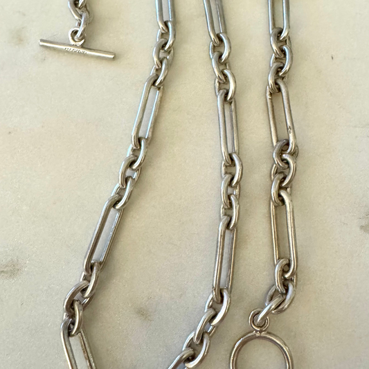 Vintage Sterling Silver HEAVY trombone necklace with toggle clasp
