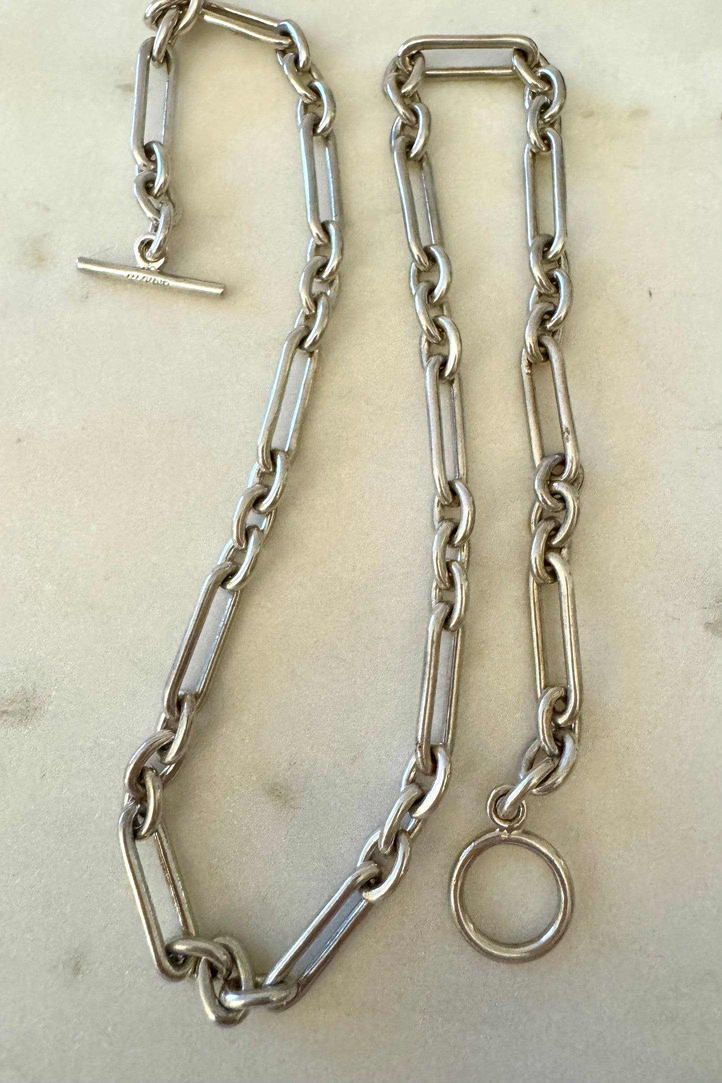 Vintage Sterling Silver HEAVY trombone necklace with toggle clasp