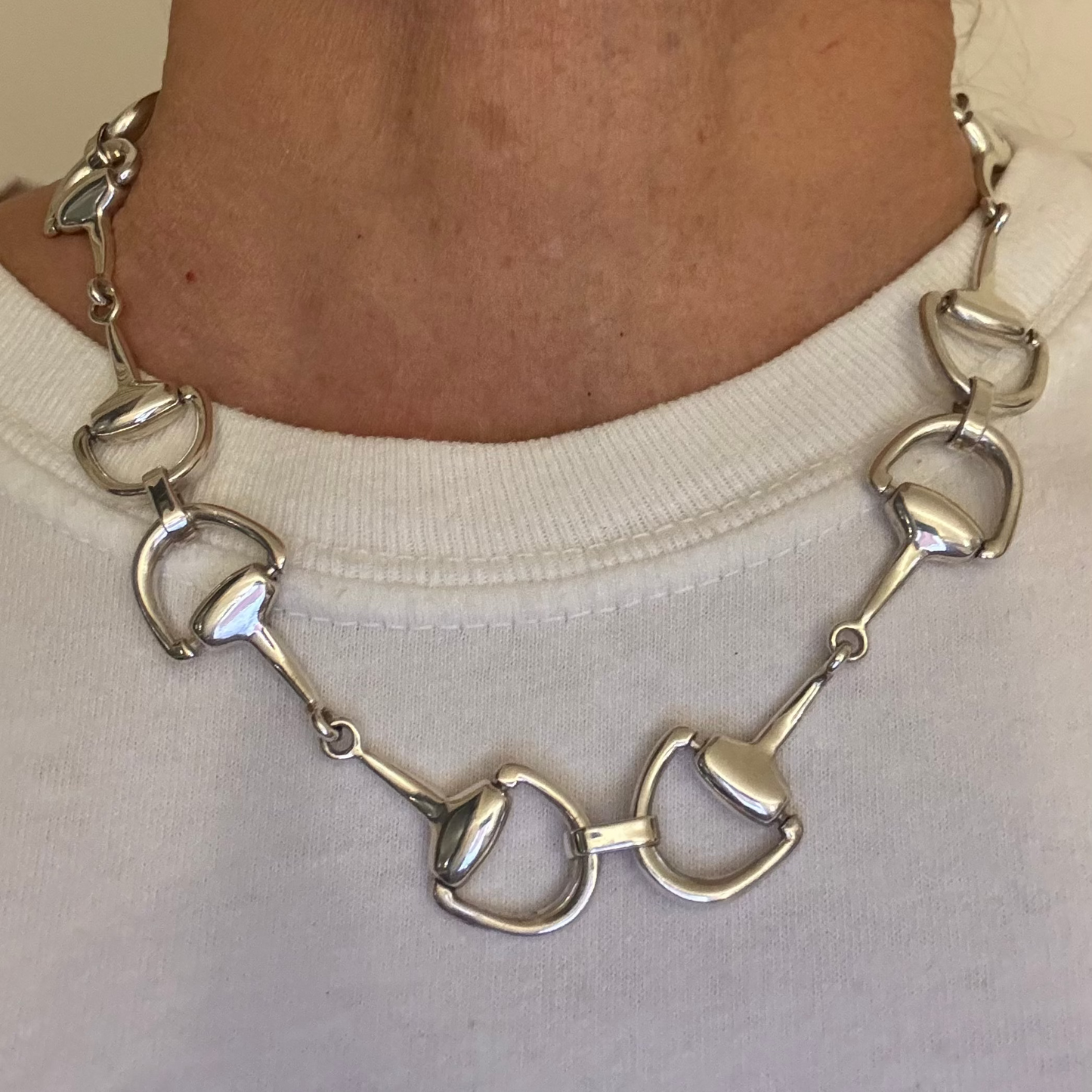 HIGHLY COLLECTABLE - Vintage sterling silver horsebit HEAVY necklace (very Gucci or Hermes)