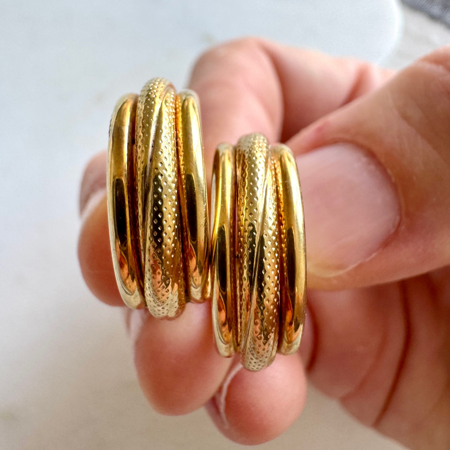 Vintage 9ct gold Italian triple hoops - absolute show stoppers!