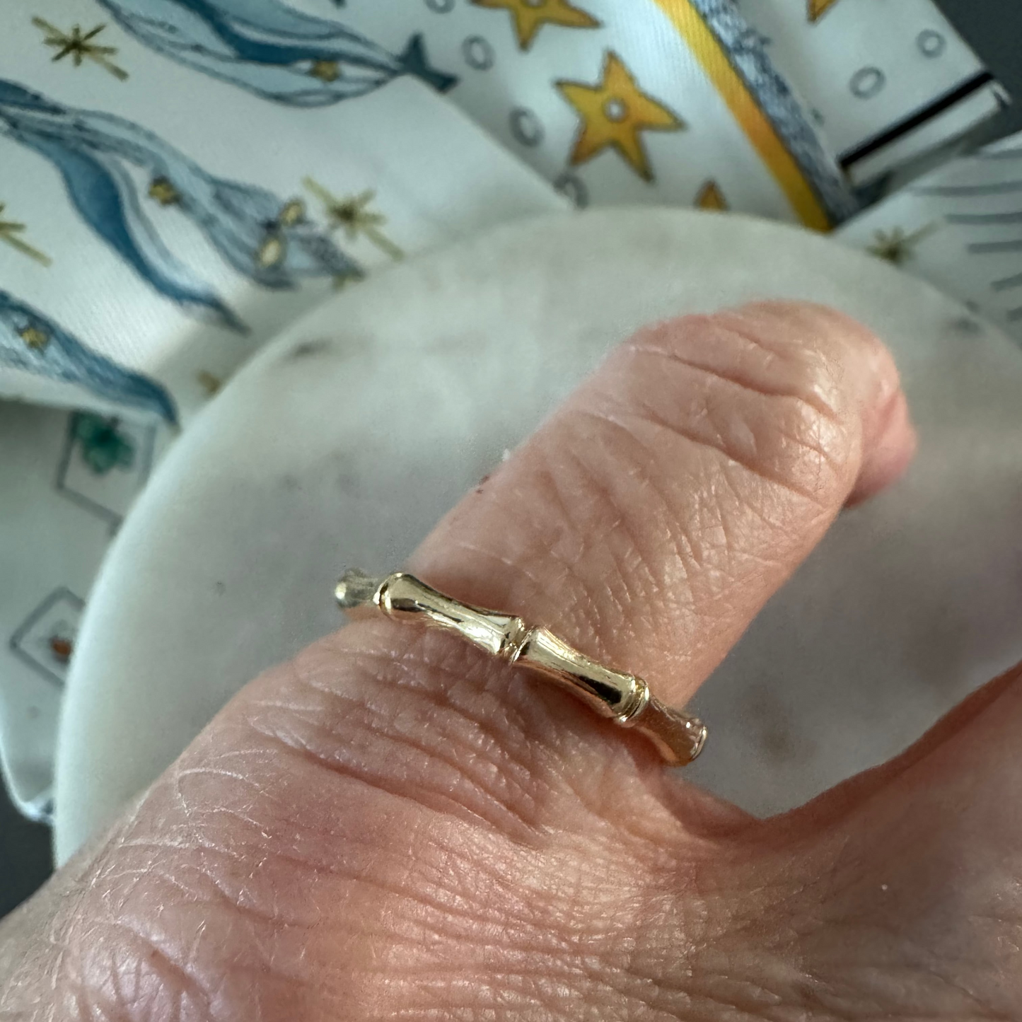 Vintage gold bamboo pinky ring