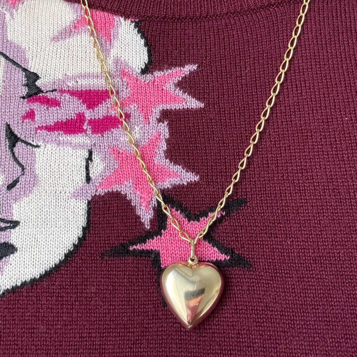 Vintage 9ct Unoaerre Italian large puffy heart pendant