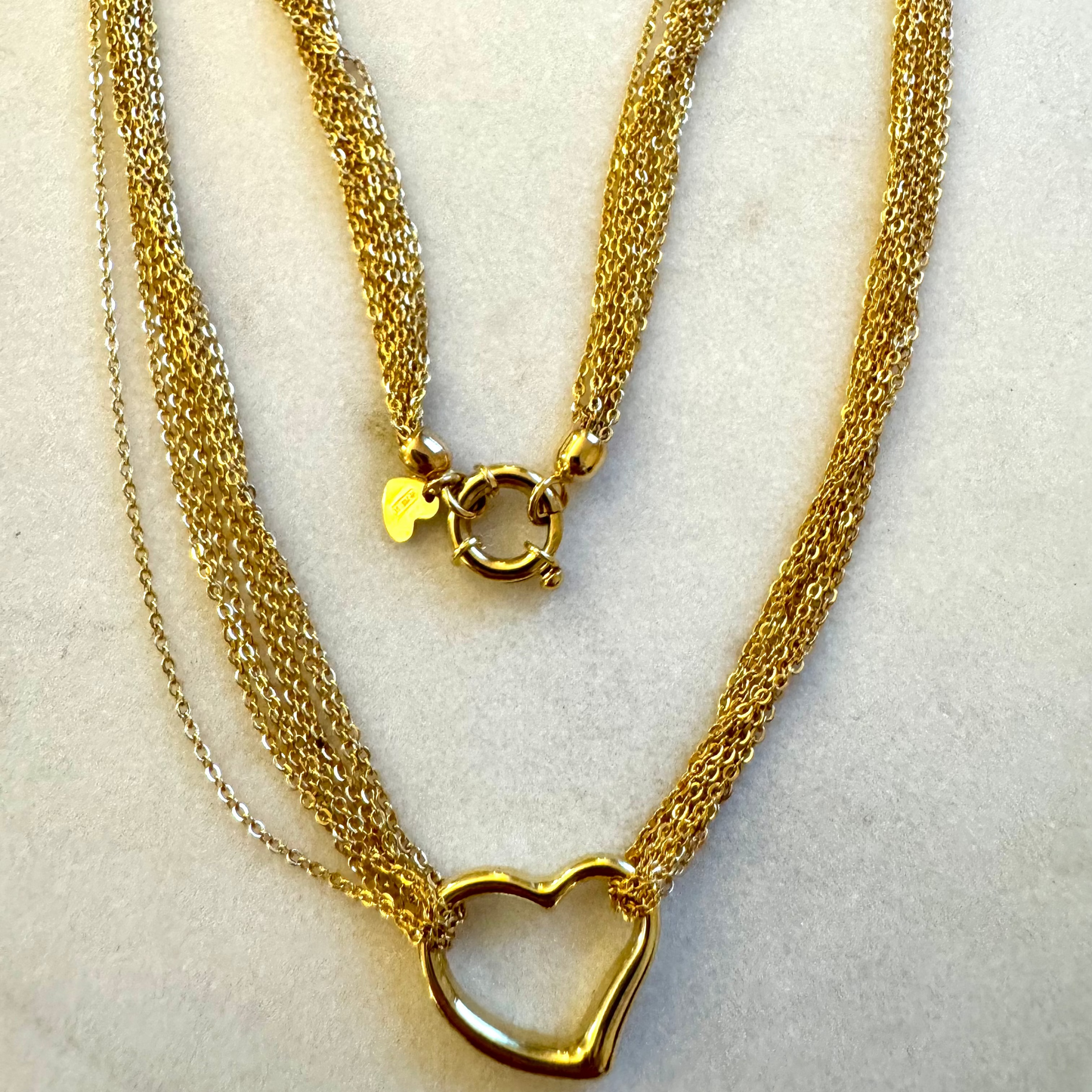 Vintage 9ct Italian multi strand puffy heart necklace - like liquid silk!