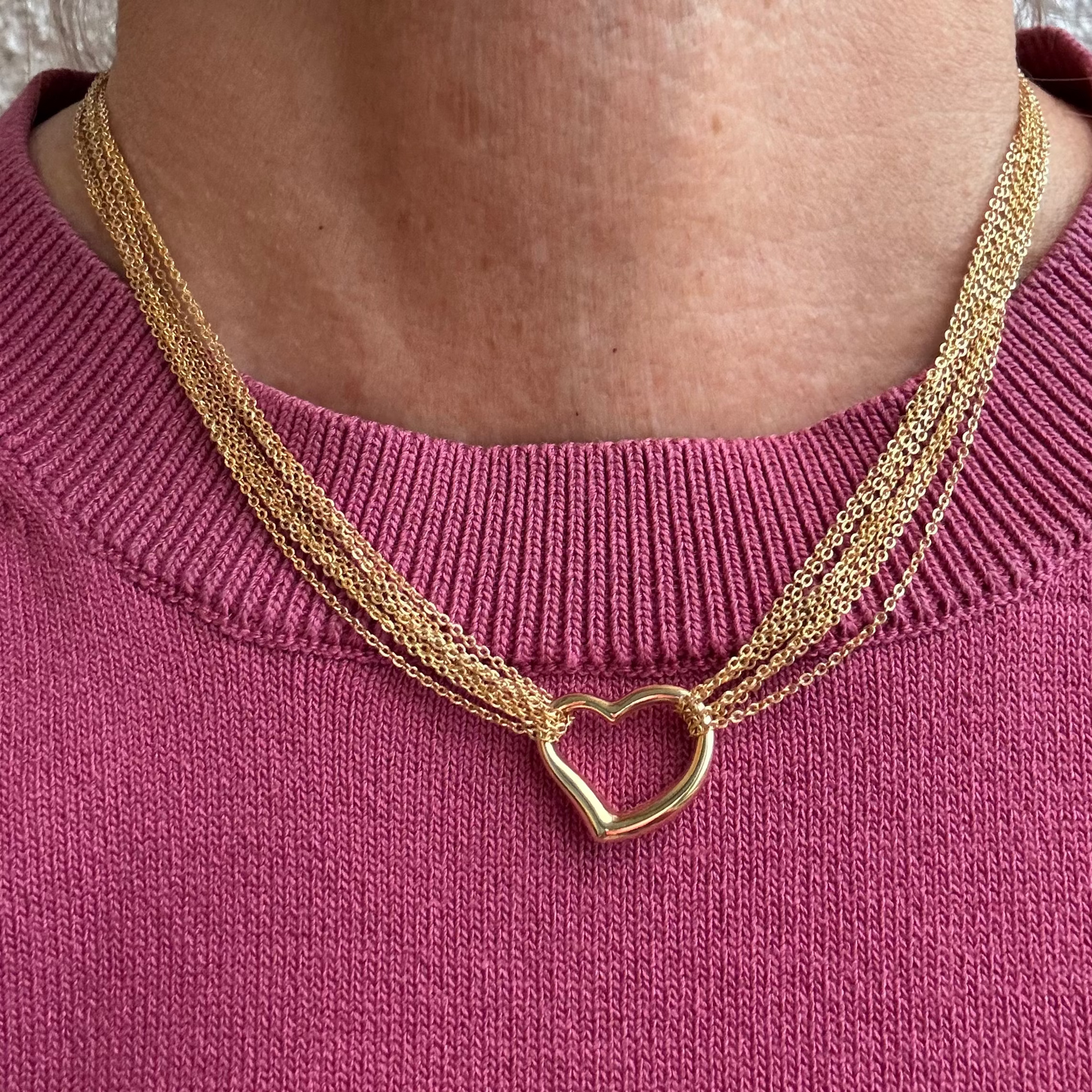 Vintage 9ct Italian multi strand puffy heart necklace - like liquid silk!
