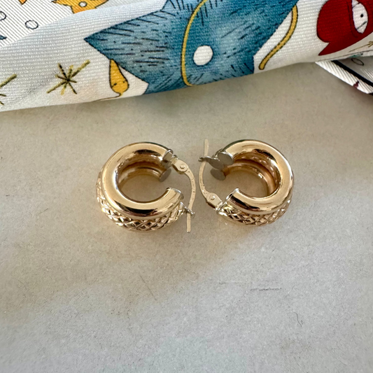 Vintage Italian Unoaerre triple SMALL (but thick) hoops.