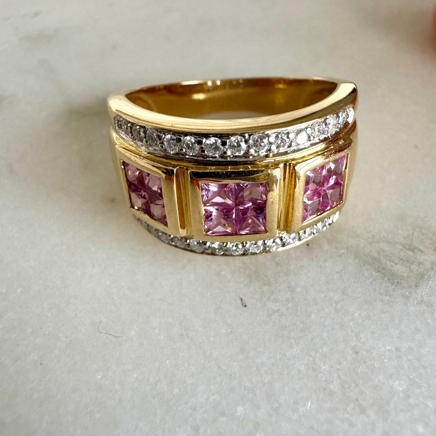 18ct yellow gold 38 stone sapphire and diamond ring Size P (with valuation of $5000)