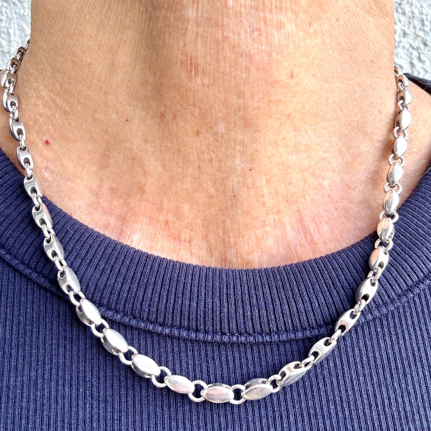 Vintage Italian Sterling Silver necklace with a pod style link combined with mariner link - so cool