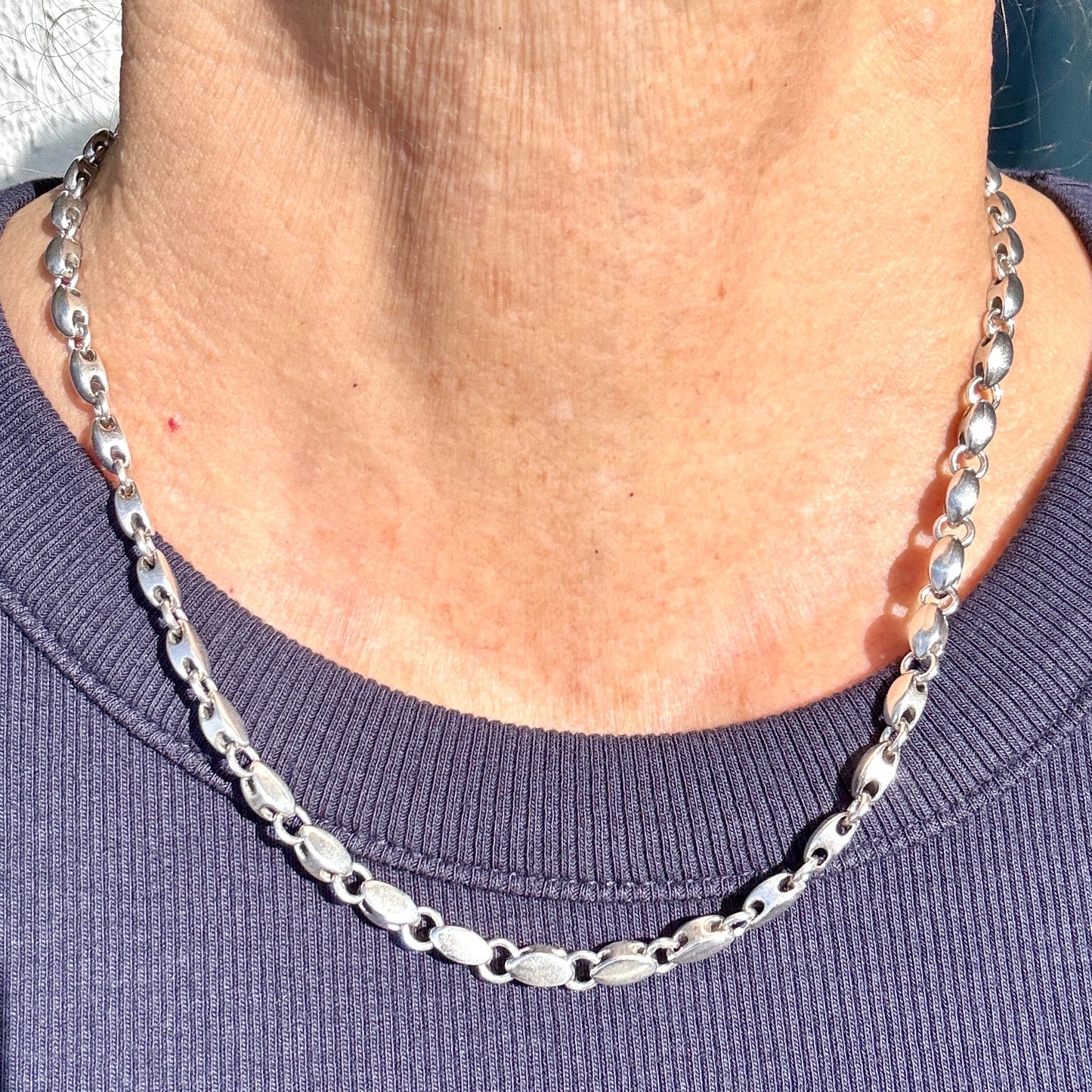 Vintage Italian Sterling Silver necklace with a pod style link combined with mariner link - so cool