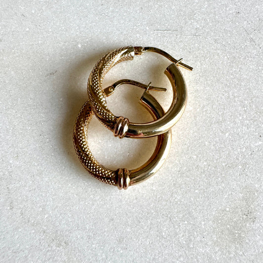 Vintage 9ct Italian Unoaerre detailed hoop earrings