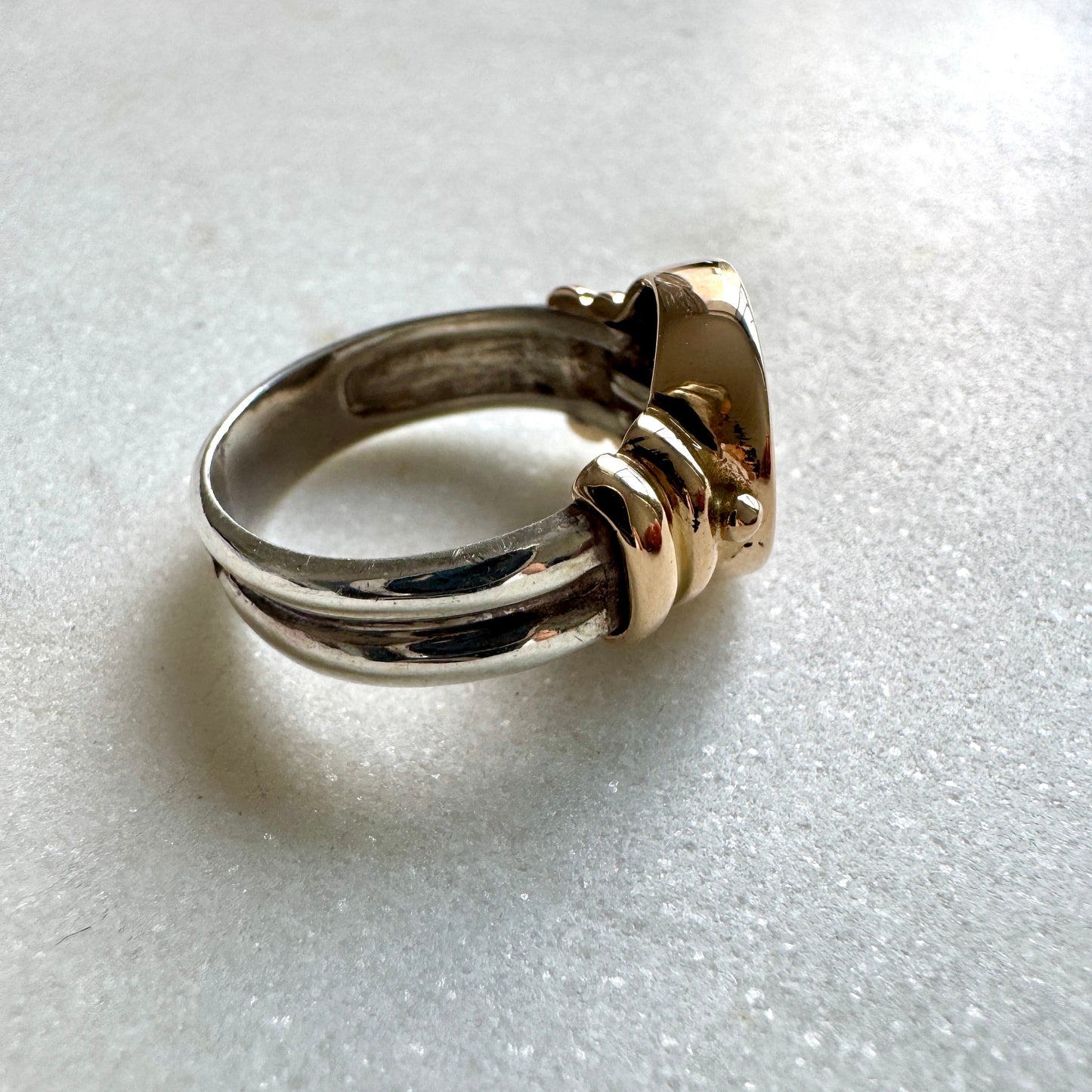 Sterling silver and 14ct gold (not plated) Roman coin ring - Size O