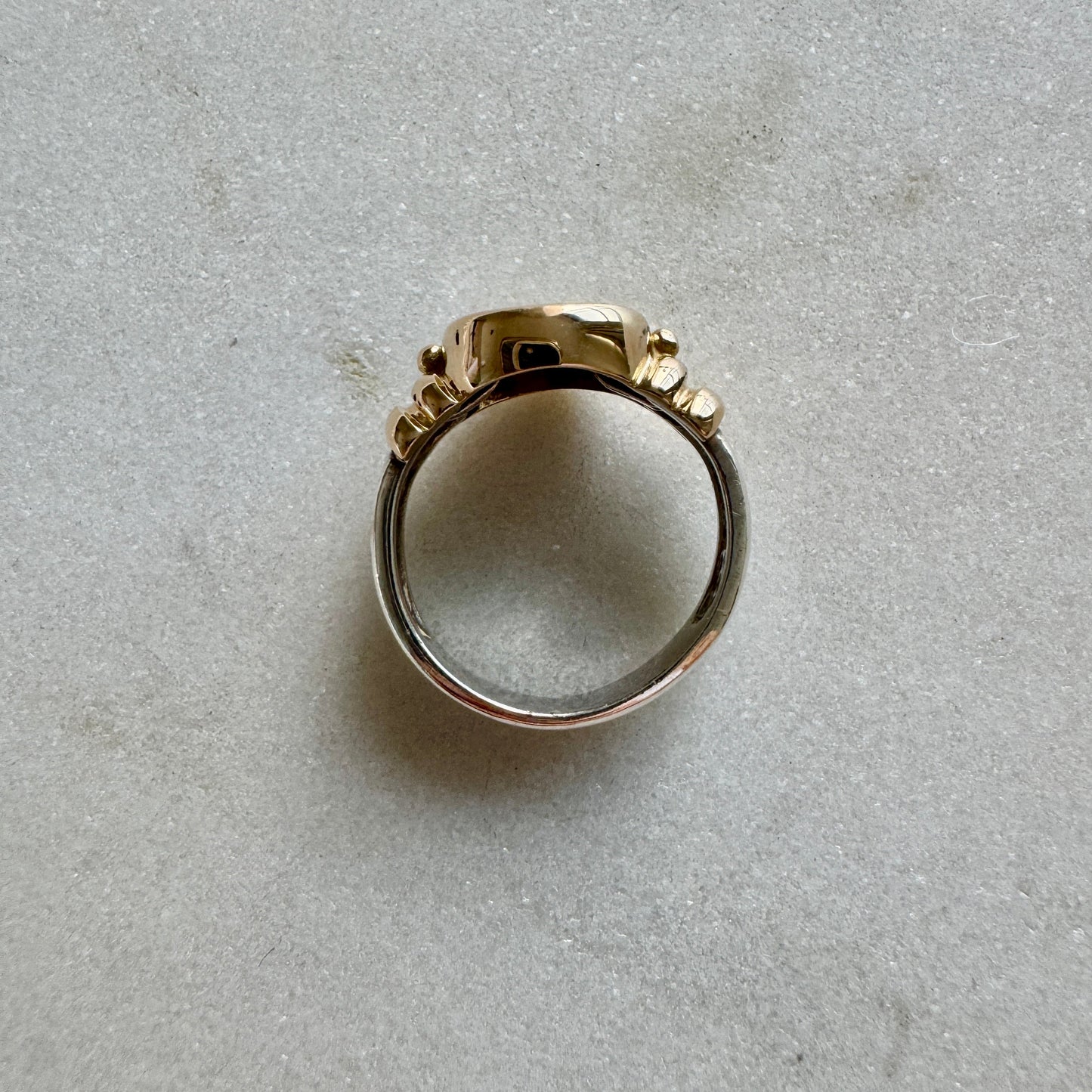 Sterling silver and 14ct gold (not plated) Roman coin ring - Size O
