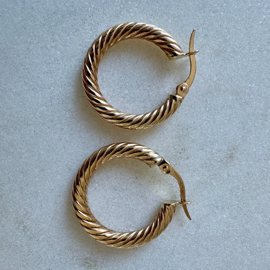 Vintage Italian 9ct gold twisted medium hoop earrings