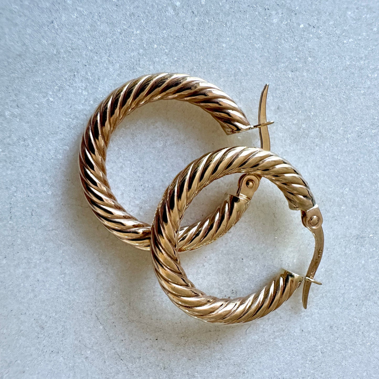 Vintage Italian 9ct gold twisted medium hoop earrings
