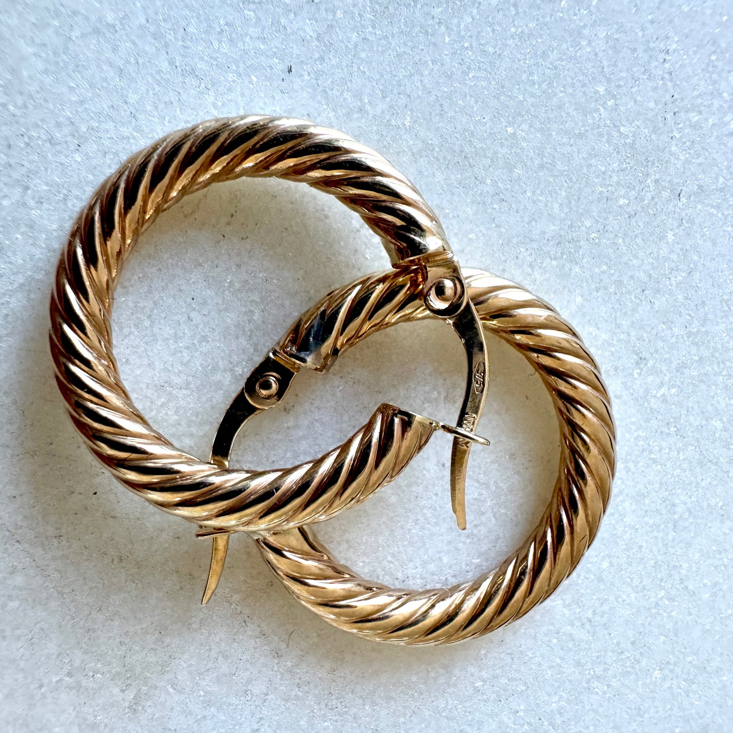 Vintage Italian 9ct gold twisted medium hoop earrings