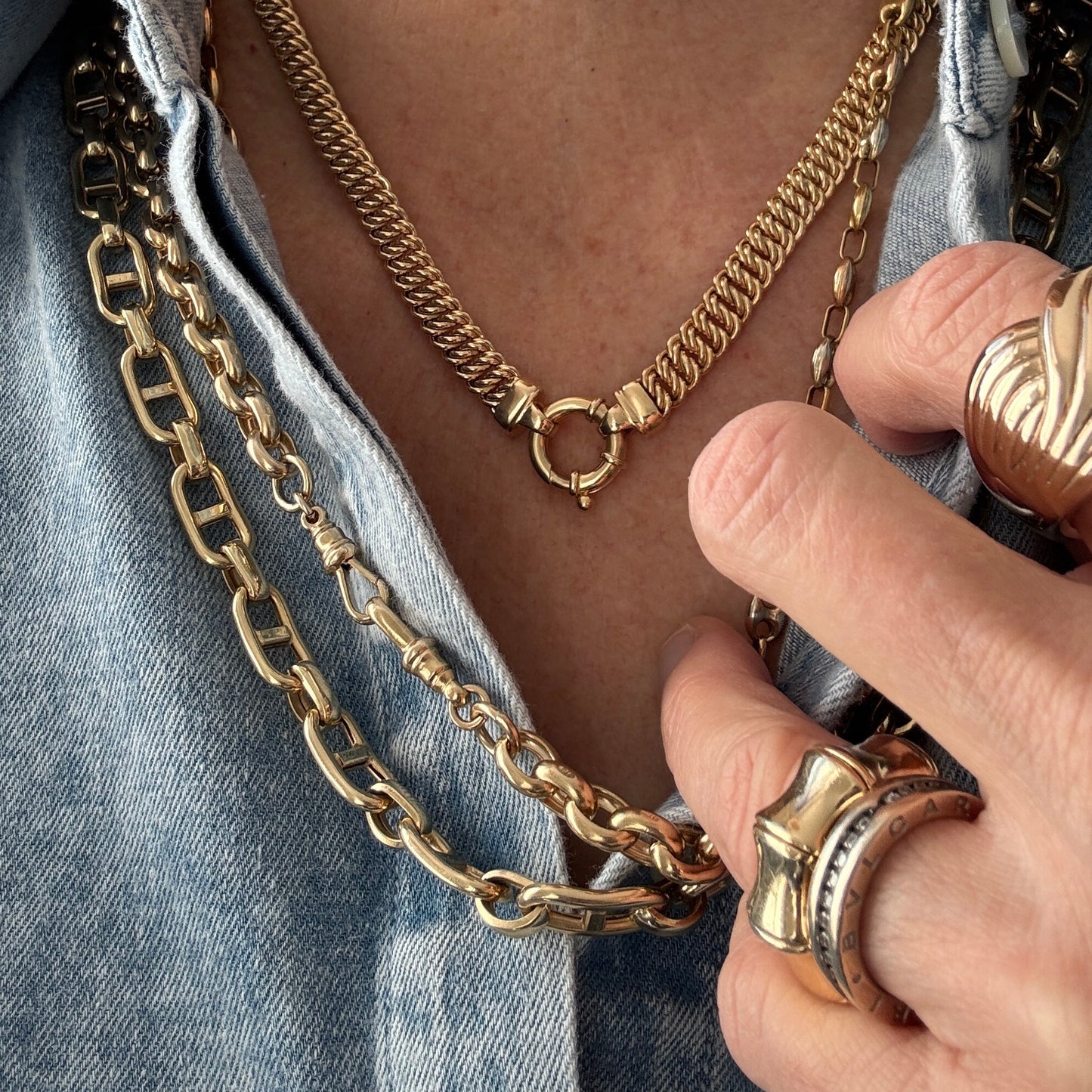 Large 10ct gold vintage mariner necklace - big neck presence - from the US