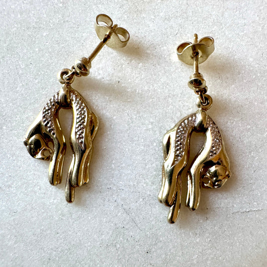 Vintage 9ct hanging panther stud earrings - collectable