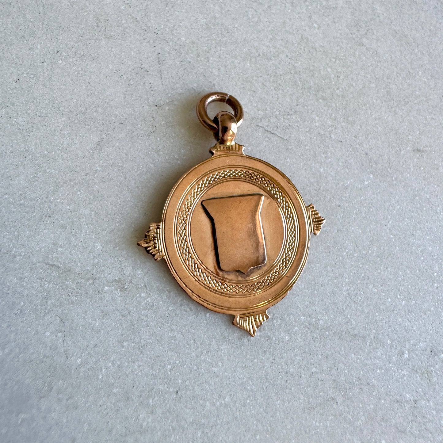Rosy gold fob shield pendant - Birmingham assay mark!