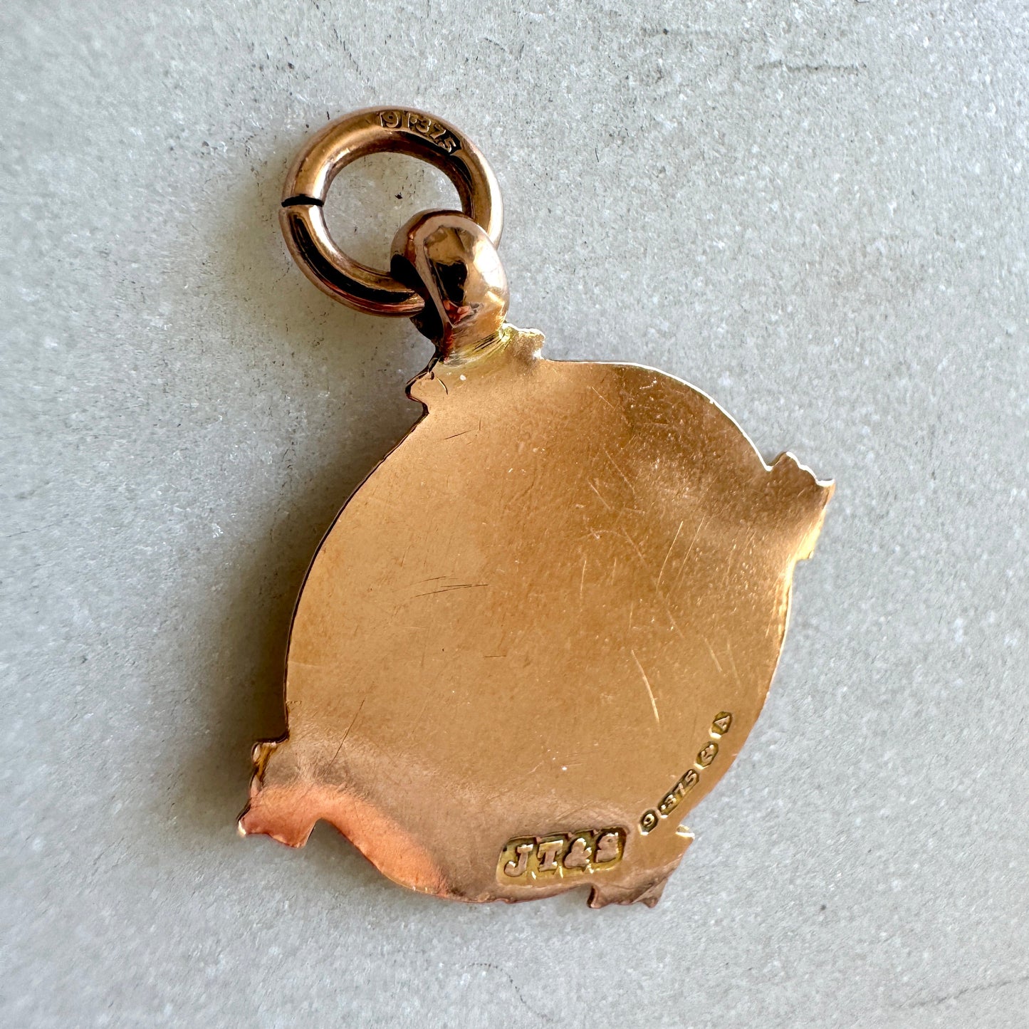 Rosy gold fob shield pendant - Birmingham assay mark!