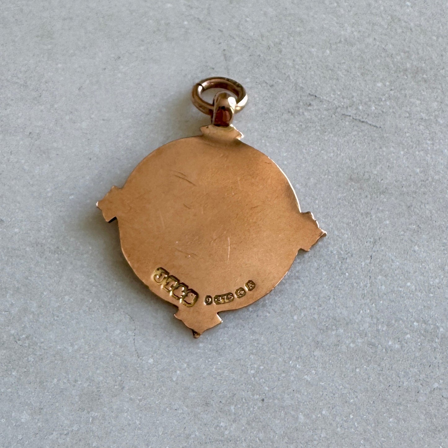 Rosy gold fob shield pendant - Birmingham assay mark!