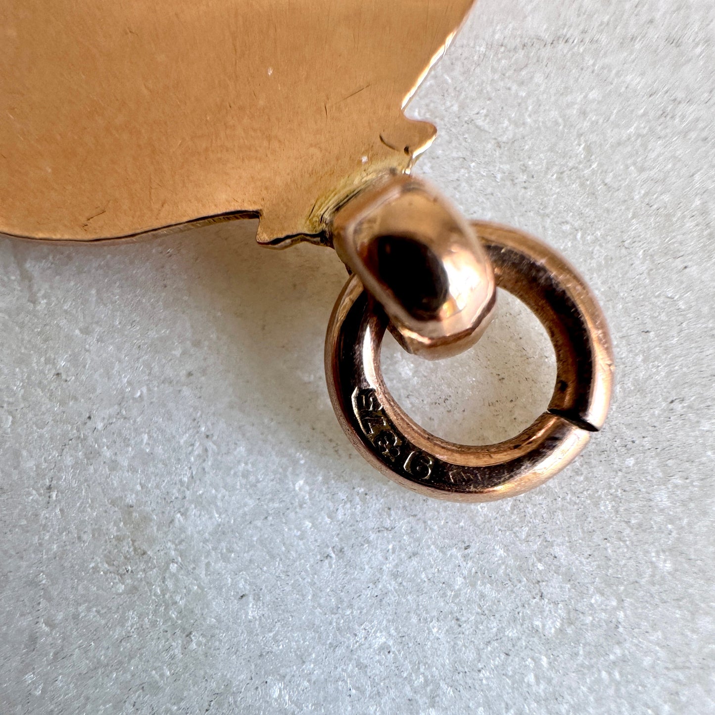 Rosy gold fob shield pendant - Birmingham assay mark!