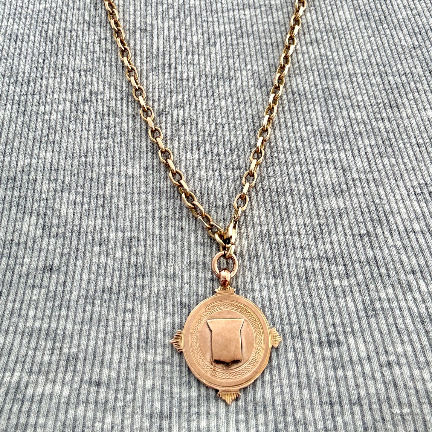 Rosy gold fob shield pendant - Birmingham assay mark!