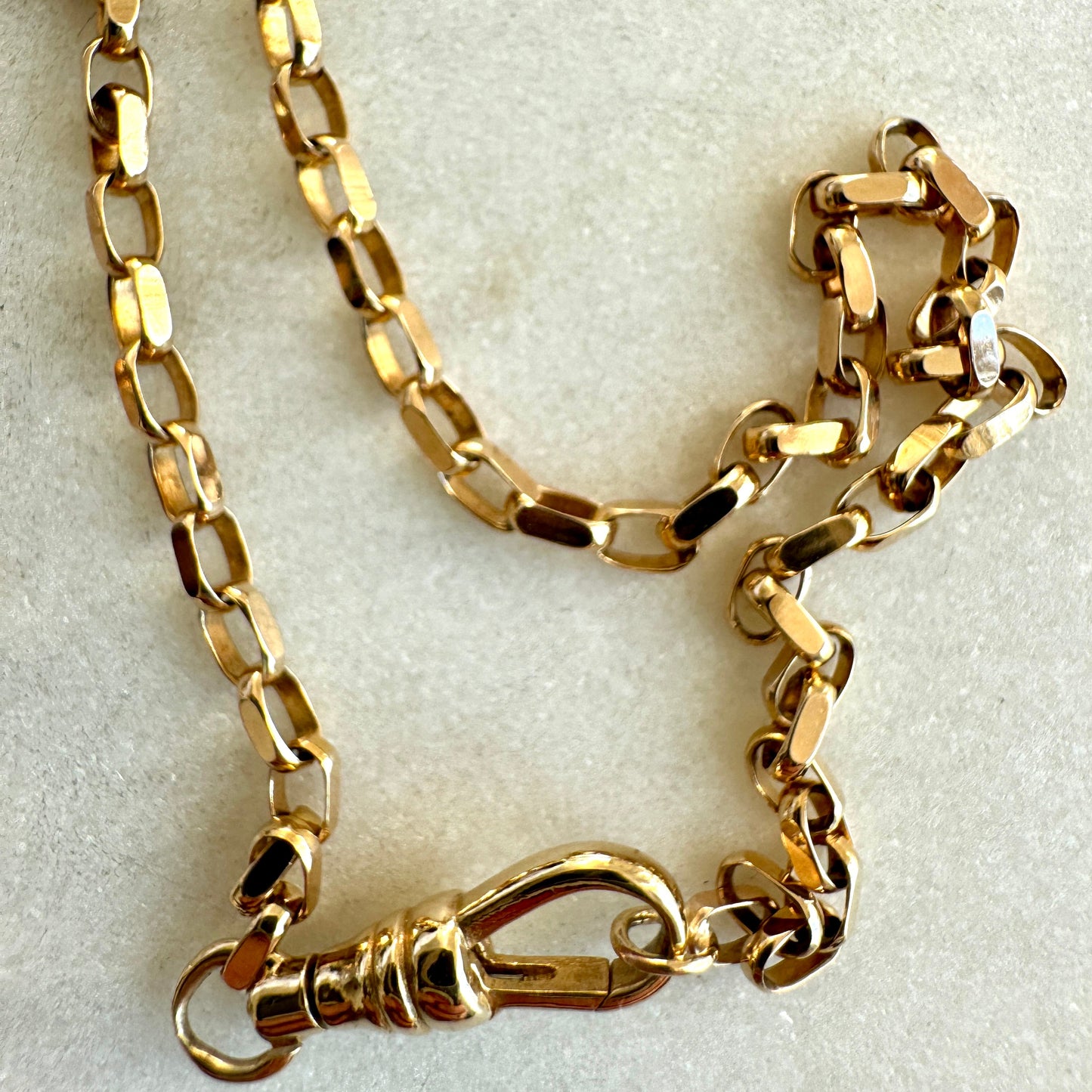 INCREDIBLE Vintage 9ct old gold faceted biker necklace with SWIVEL DOG CLIP!!