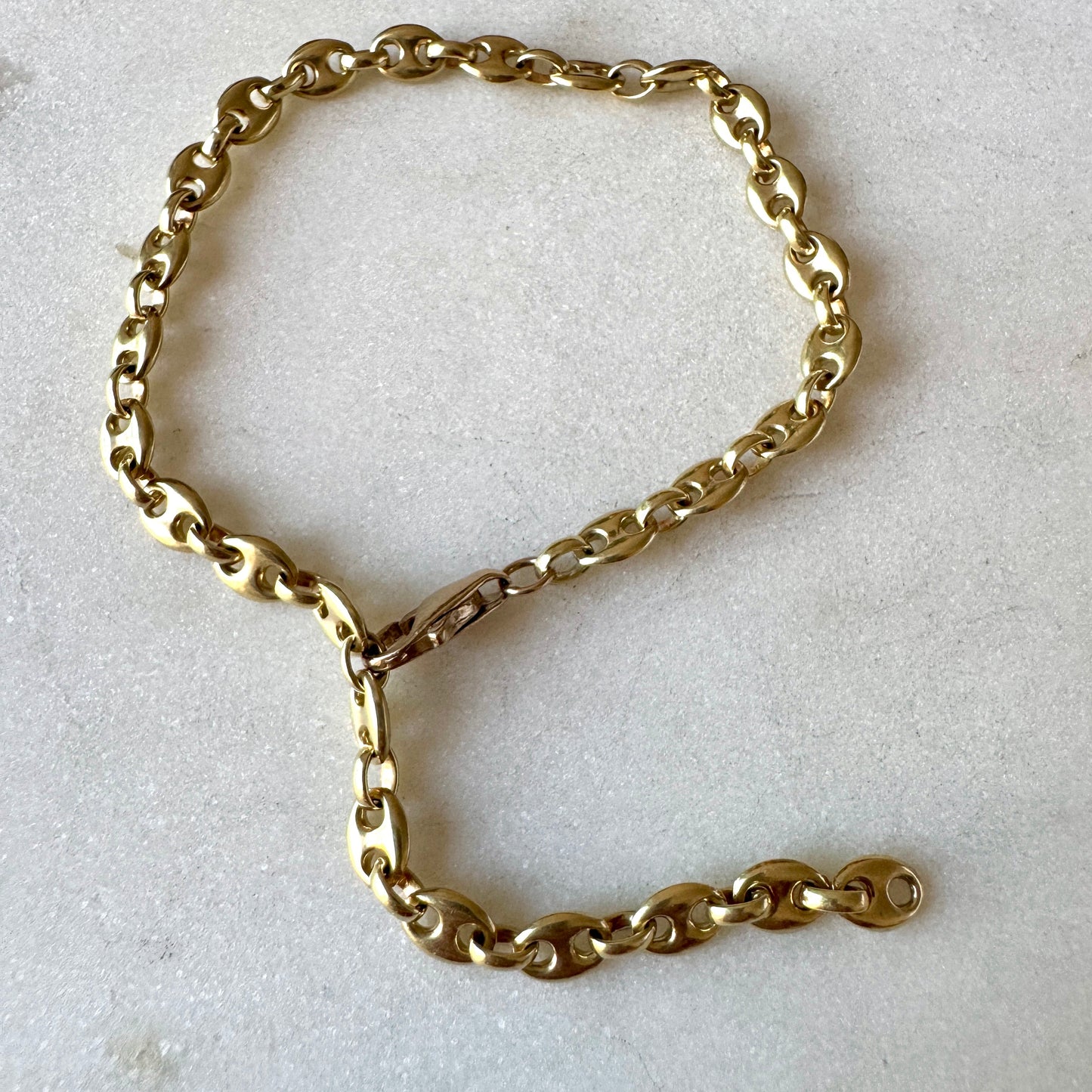 Solid 14ct puffy link bracelet - extra long so you can get creative!