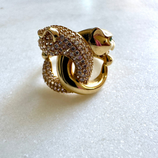 18ct gold wrapping panthers ring with CZ pave set stones Size O 1/2
