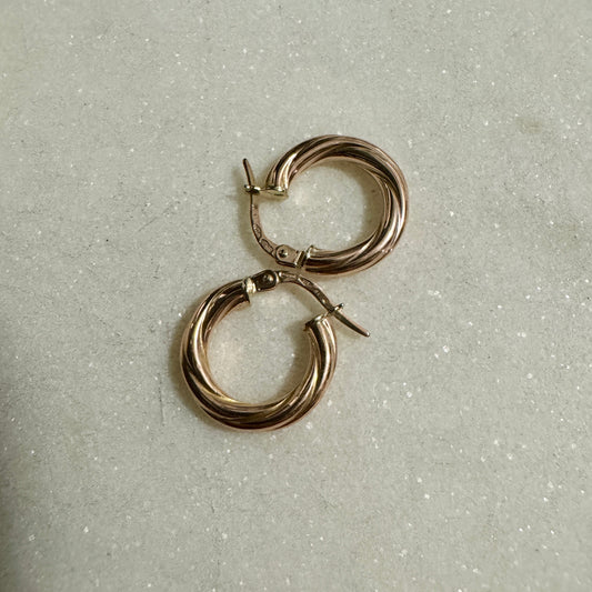 Vintage 9ct Unoaerre small twisted hoops (old gold rosy colour)