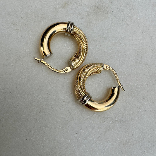 RARE!! 18ct Unoaerre medium hoop earrings with WHITE GOLD middle OMG