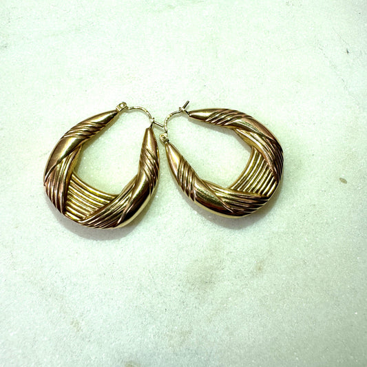 Vintage 9ct 'old gold' geometric hoops with full British hallmarks - gorgeous!!!