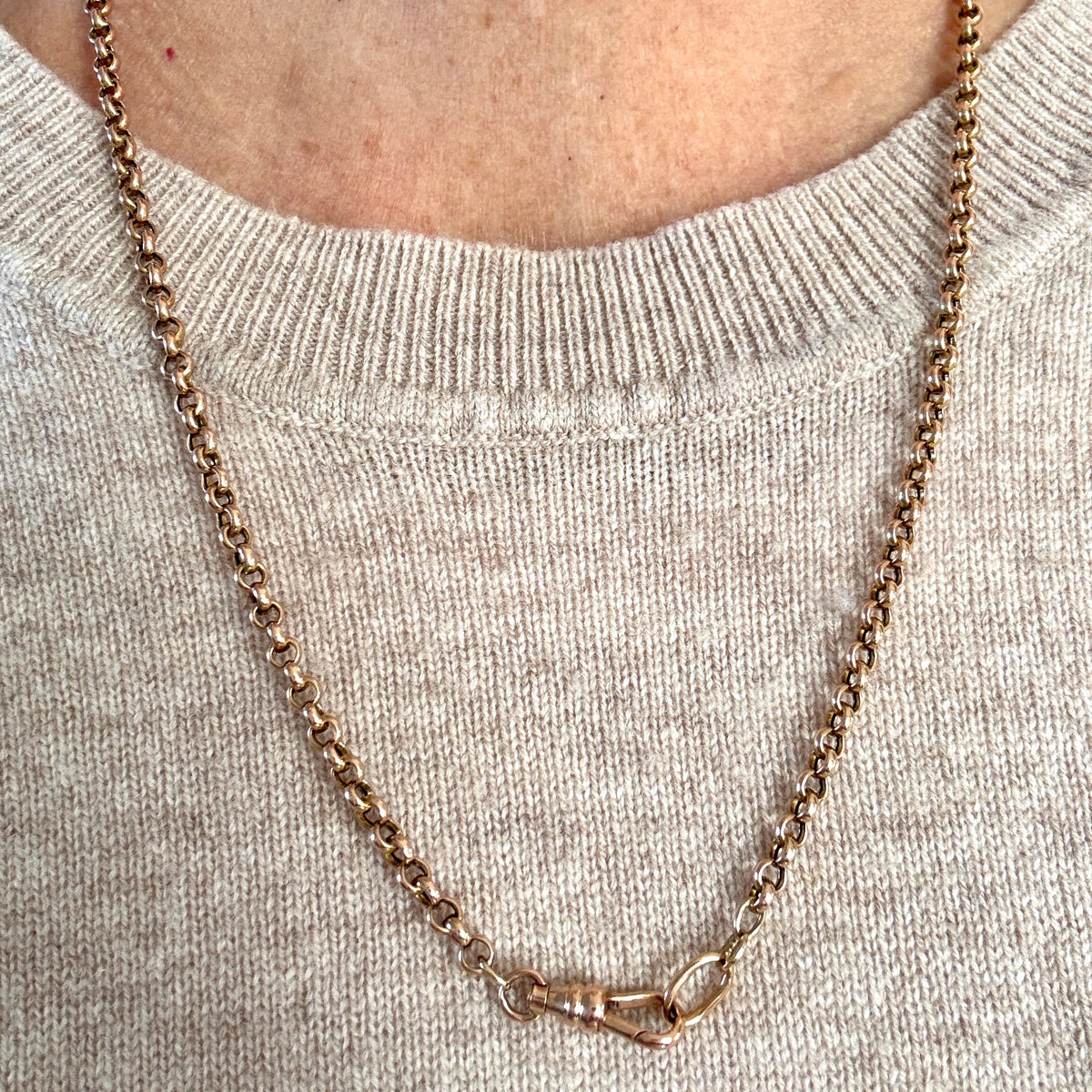 Vintage rosy 'old gold' 9ct belcher necklace with swivel dog clasp - Full UK hallmarks