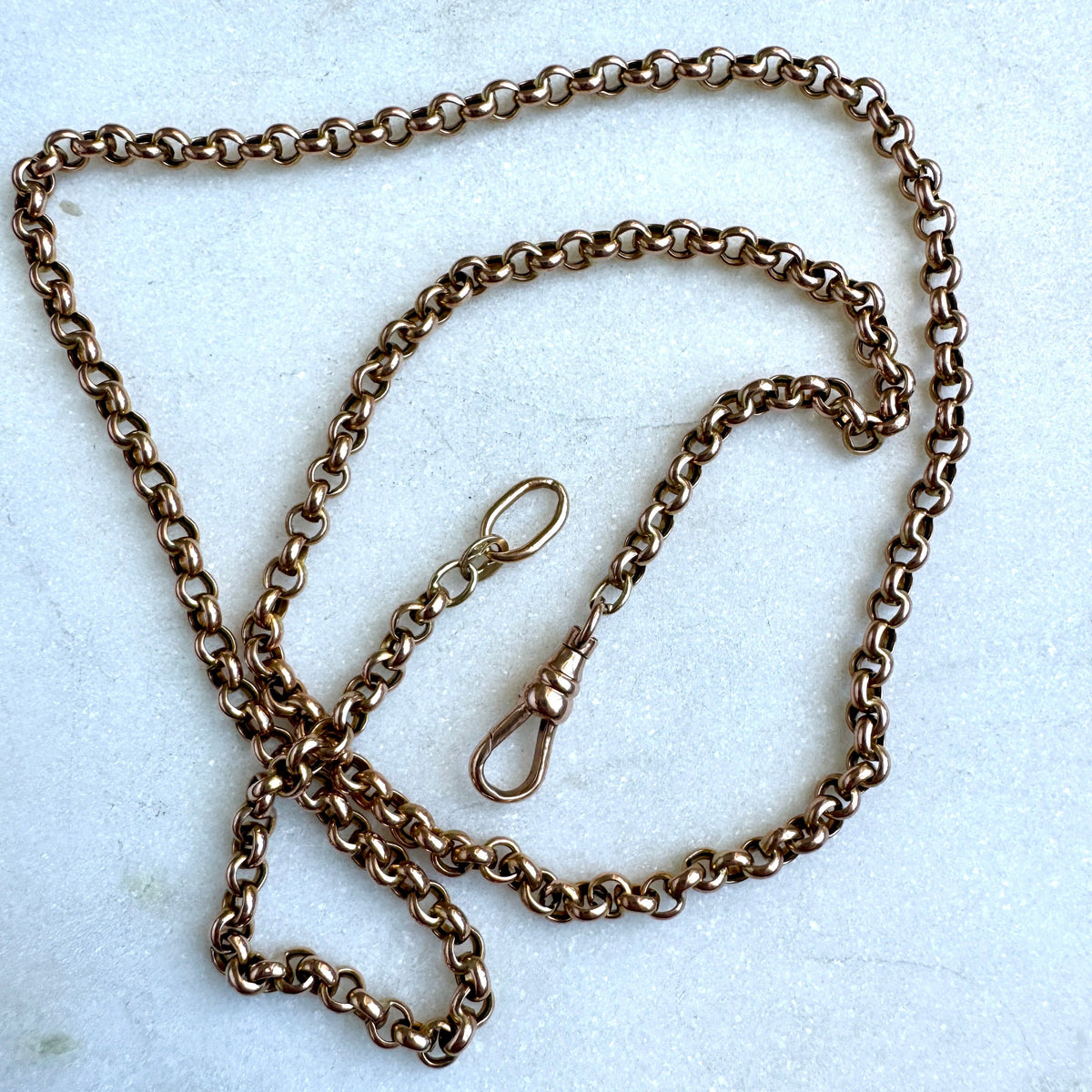 Vintage rosy 'old gold' 9ct belcher necklace with swivel dog clasp - Full UK hallmarks