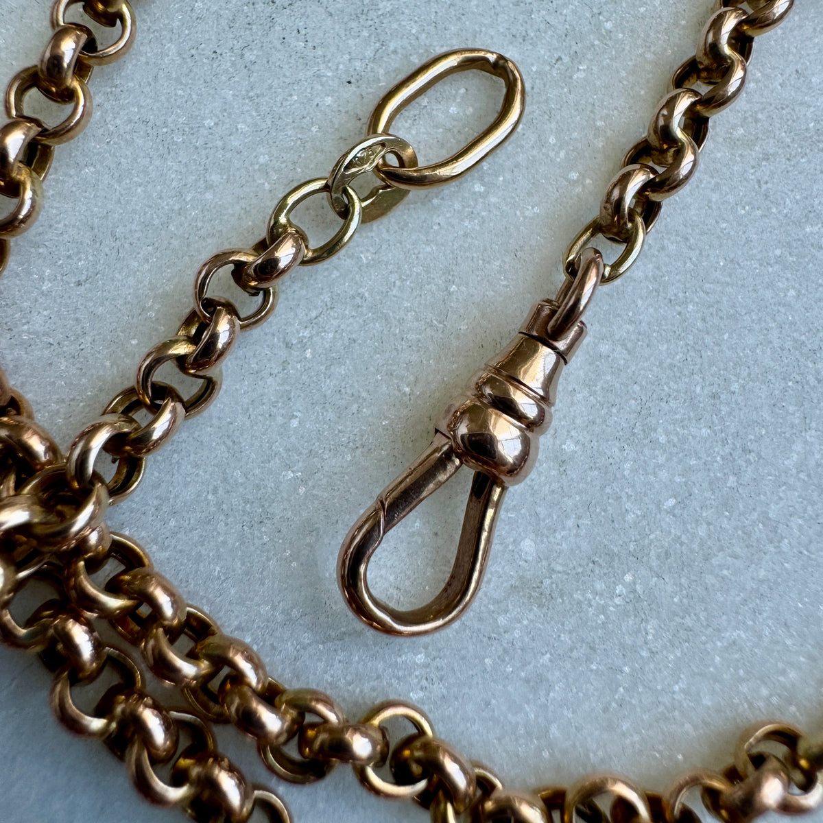 Vintage rosy 'old gold' 9ct belcher necklace with swivel dog clasp - Full UK hallmarks