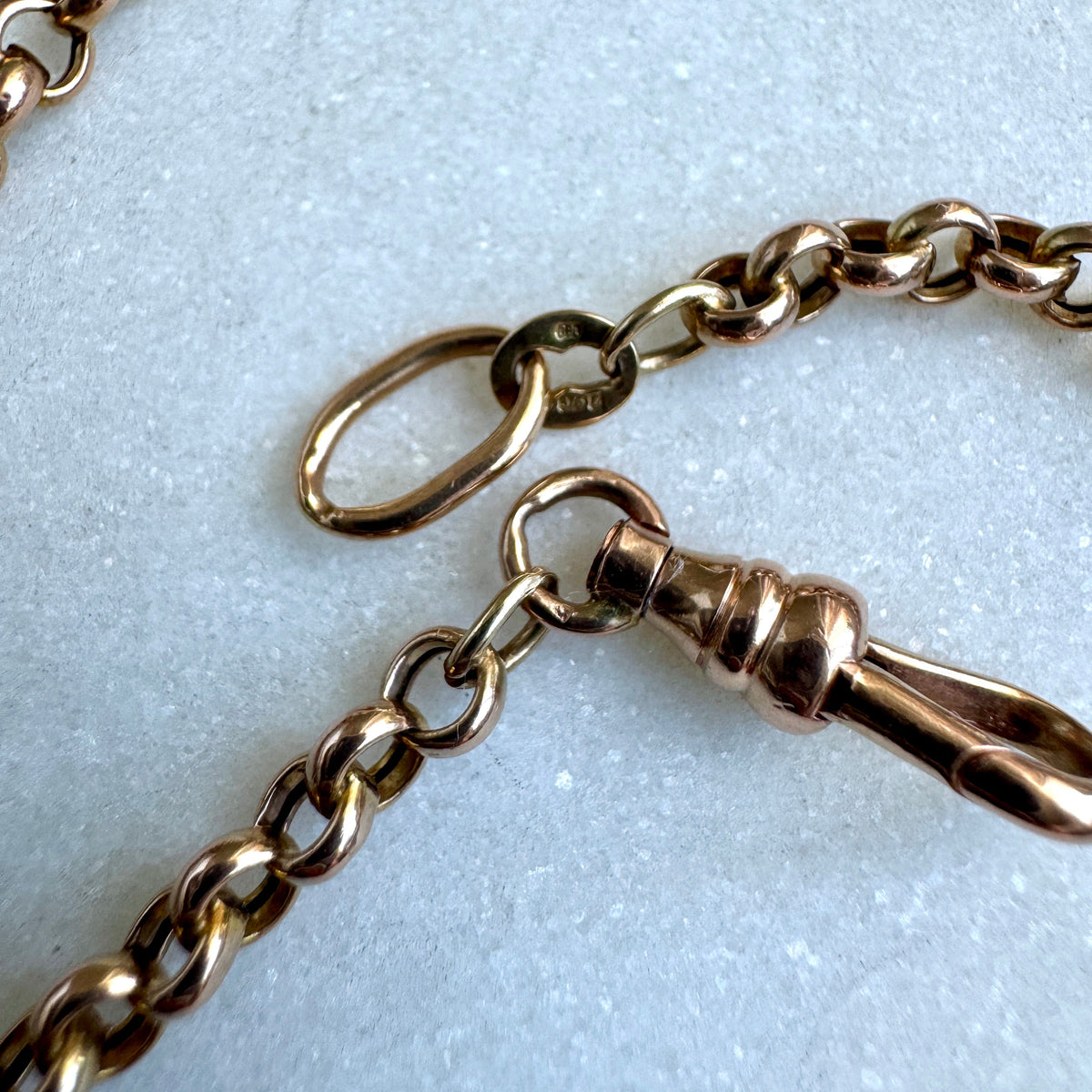 Vintage rosy 'old gold' 9ct belcher necklace with swivel dog clasp - Full UK hallmarks