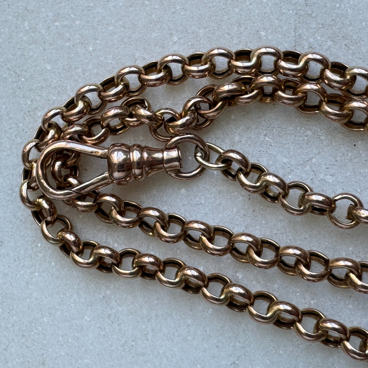 Vintage rosy 'old gold' 9ct belcher necklace with swivel dog clasp - Full UK hallmarks