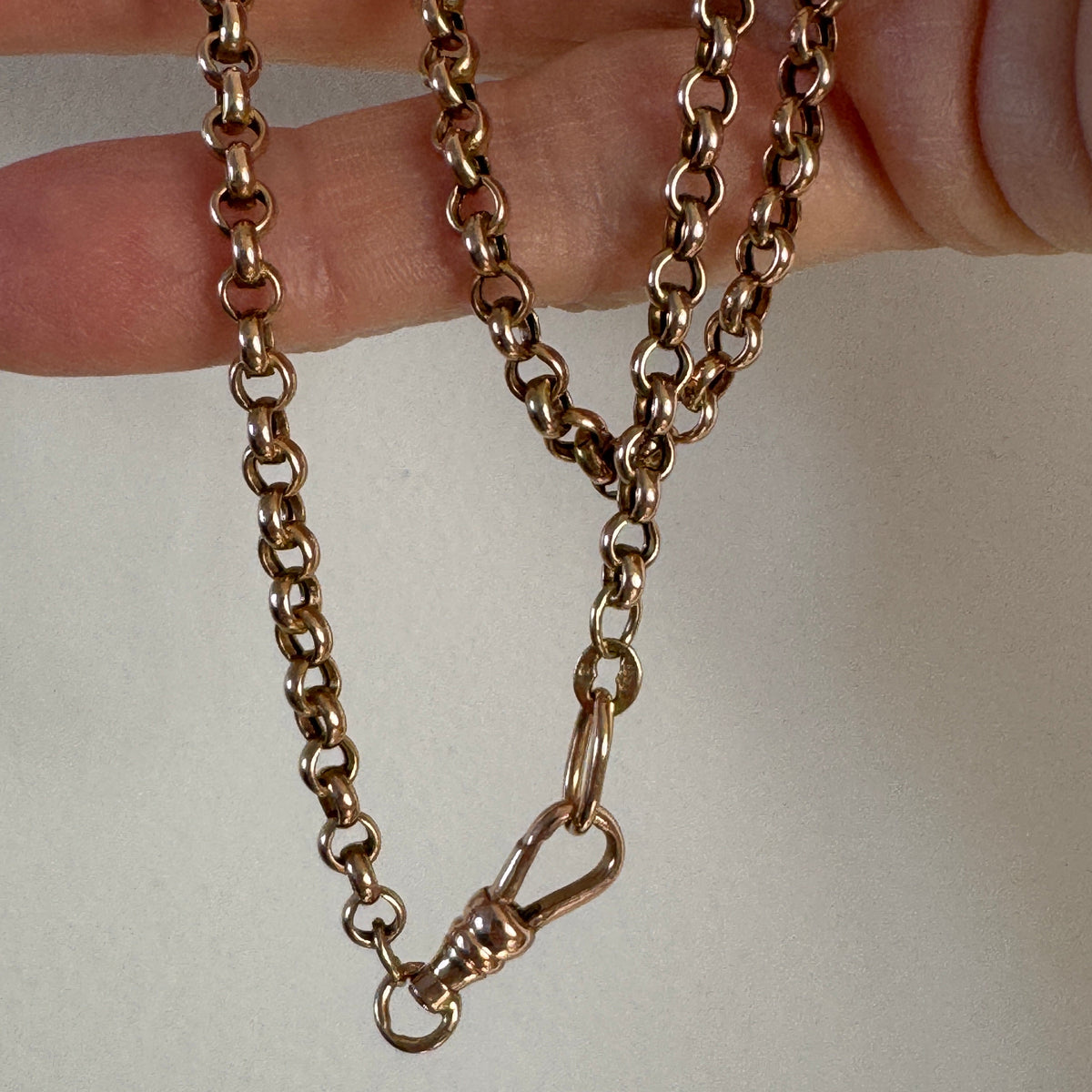 Vintage rosy 'old gold' 9ct belcher necklace with swivel dog clasp - Full UK hallmarks
