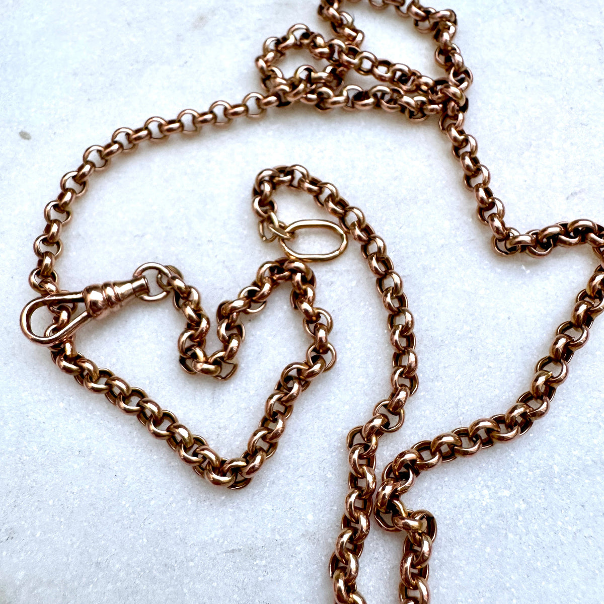 Vintage rosy 'old gold' 9ct belcher necklace with swivel dog clasp - Full UK hallmarks