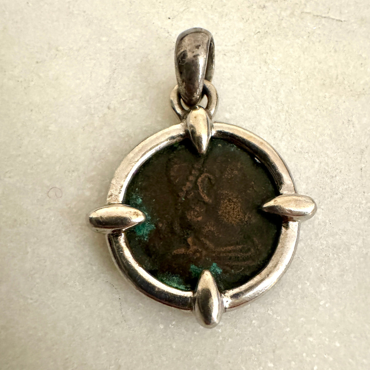 Ancient Roman coin pendant set in 9ct white gold - bespoke one off piece!